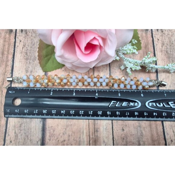 Sparkle Cluster Crystal Magnetic Clasp 7.5" Bracelet Frosted Amber Color Beads - Picture 11 of 11